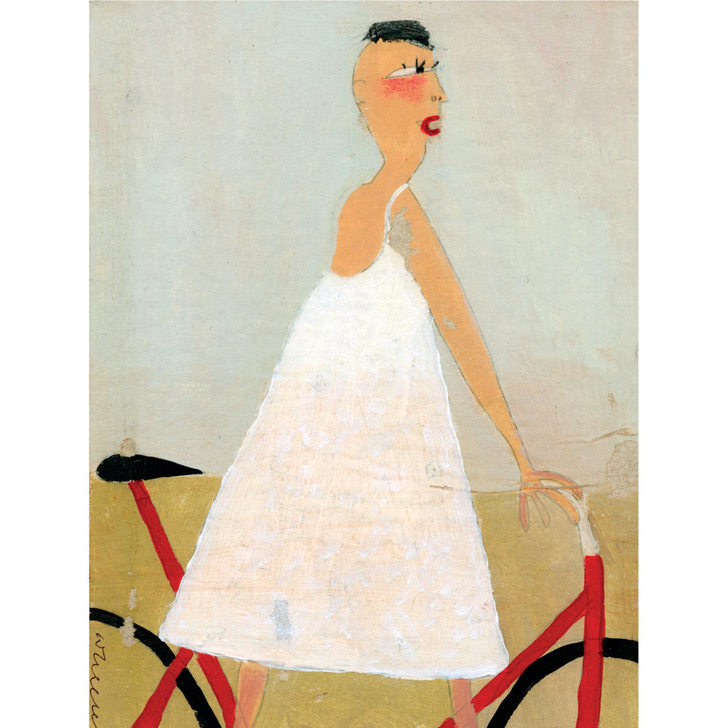 FIGURE IN WHITE - Girl on a Bicycle - Greetings Card