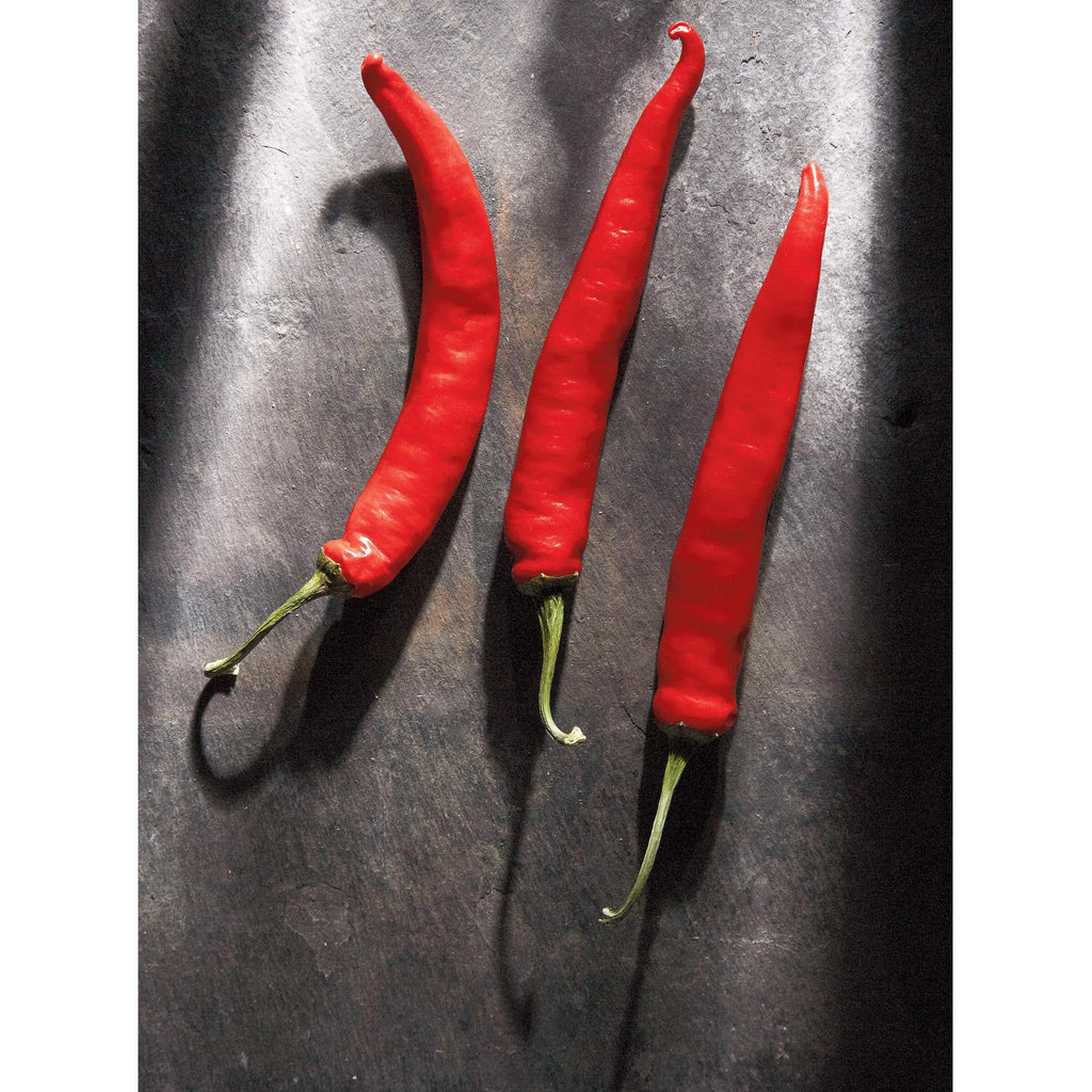 RED CHILLIS ON CUMBERLAND SLATE - Greetings Card